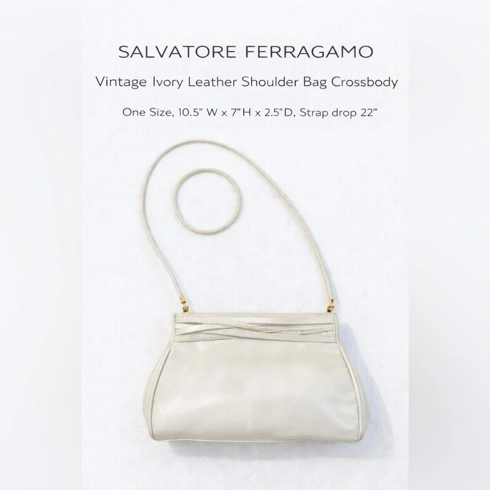 Salvatore Ferragamo Vintage Ivory Leather Shoulder Bag Crossbody
